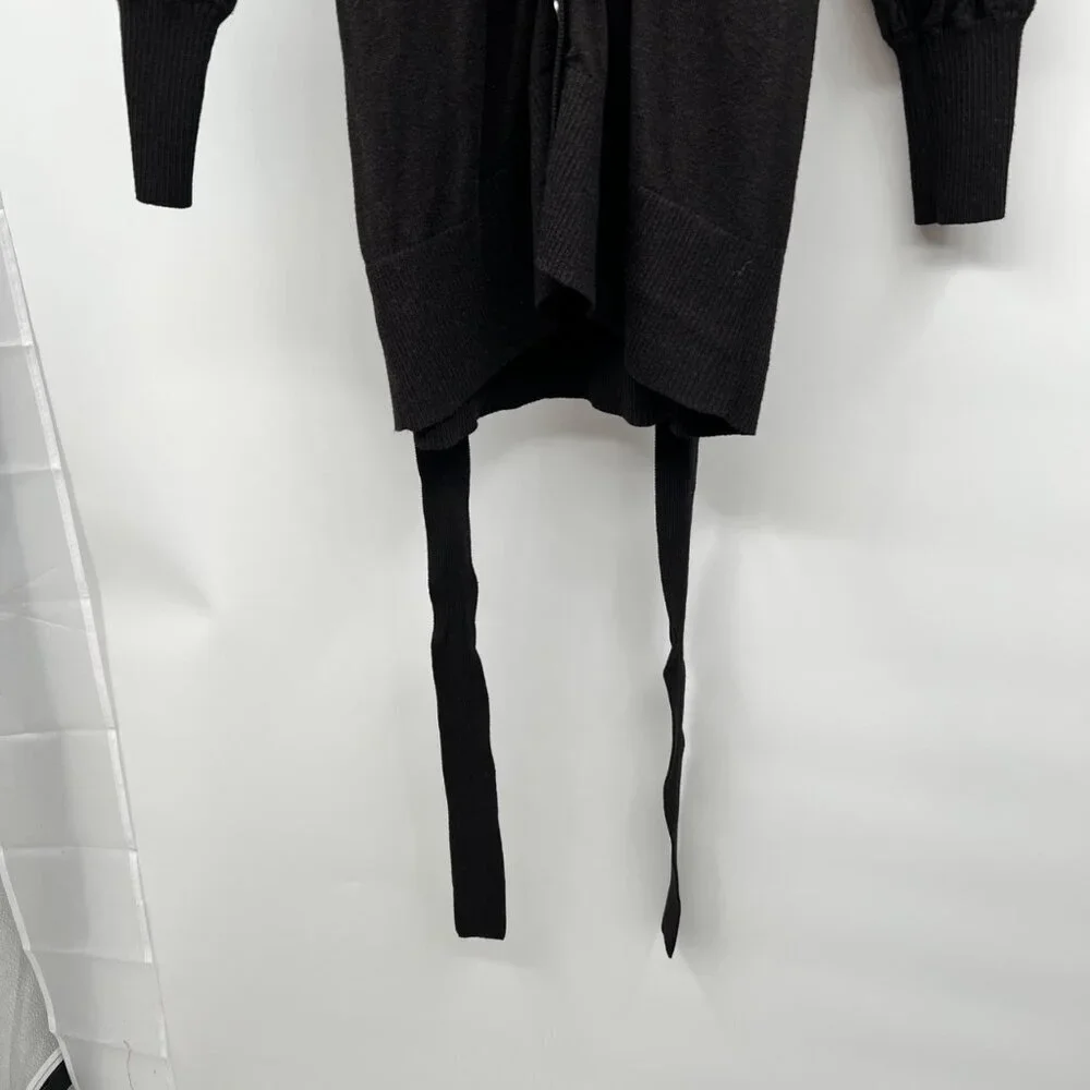 Ophelia Roe Womens Knit Cardigan Button Up Long Sleeve Black Size Large Belted